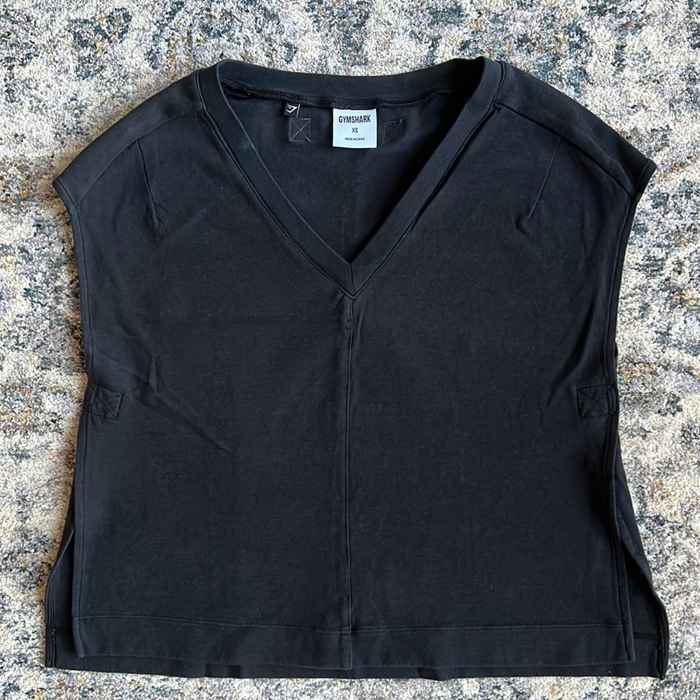 Gymshark Box Utility Black V Neck Jersey Top Size XS
